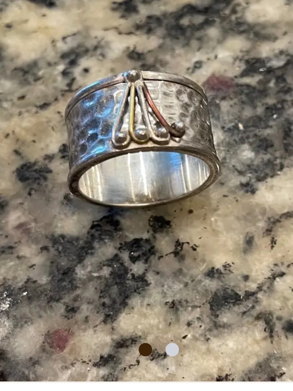 Sterling Silver Hammered Band Ring with Mixed Metal Accent